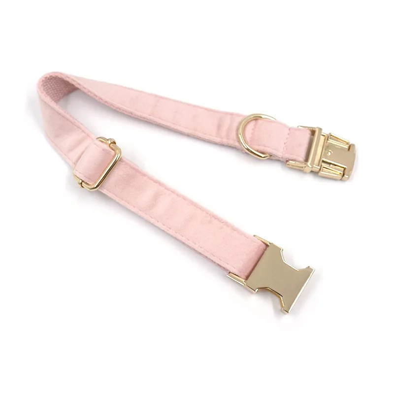 Classic Rose gold hardware pink velvet dog collar luxury durable cozy soft webbing metal dog collar dog lead manufacturer