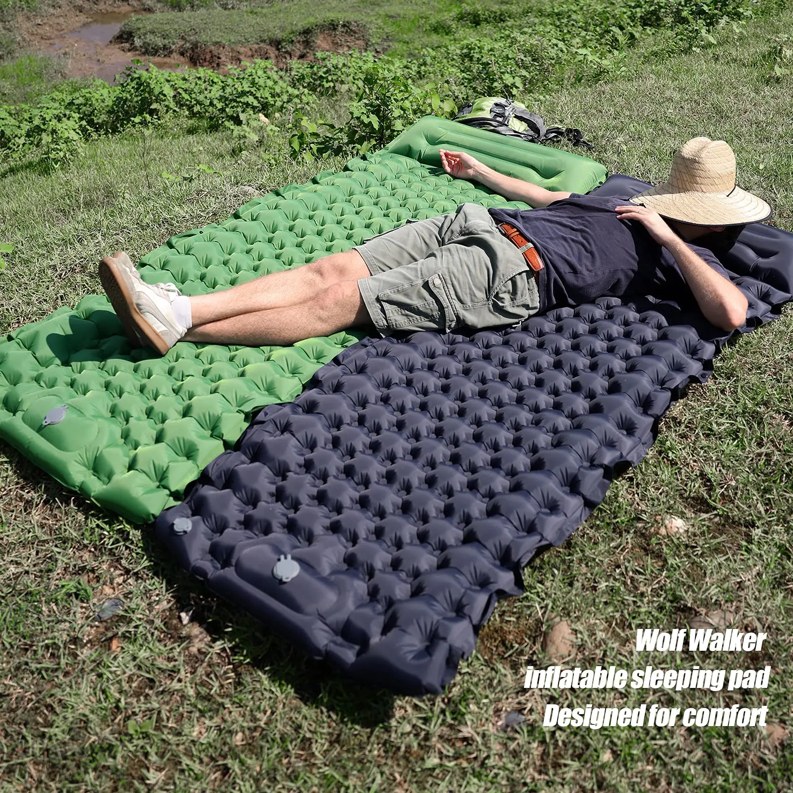 Outdoor Inflatable Sleeping Camping Pad Folding Ultralight Sleeping Mat Self-Inflatable Waterproof Portable Compact Air Mattress