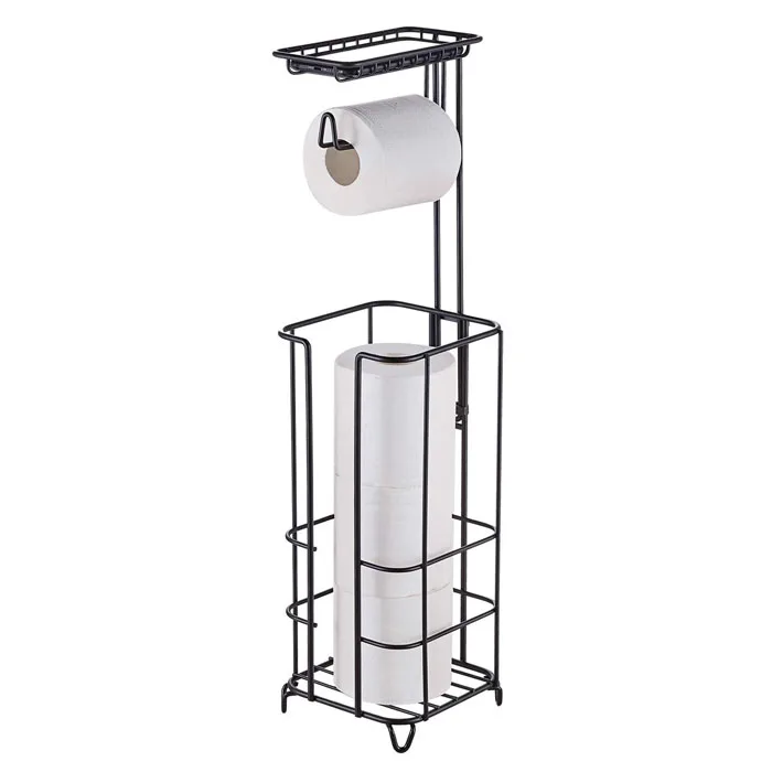 Freestanding Toilet Paper Roll Holder Metal Toilet Paper Roll Holder with Shelf OEM ODM Toilet Paper Holder