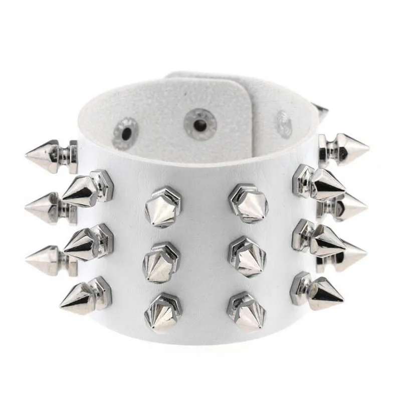 Fashion Hip Hop Three Row Taper Rivets Wristband Bangles PU Leather Personalized Cuff Wrap Punk Rock Gothic Bracelets