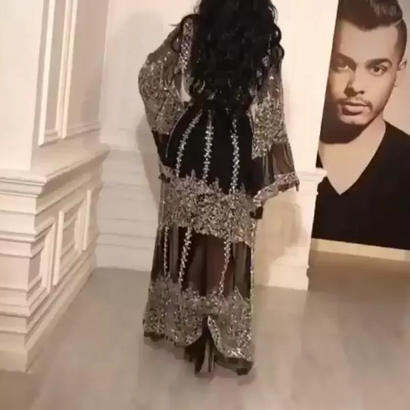Этническая одежда Abaya Дубай мусульманское платье роскошное высококачественное кружевное с вышивкой и блестками Рамадан кафтан кимоно