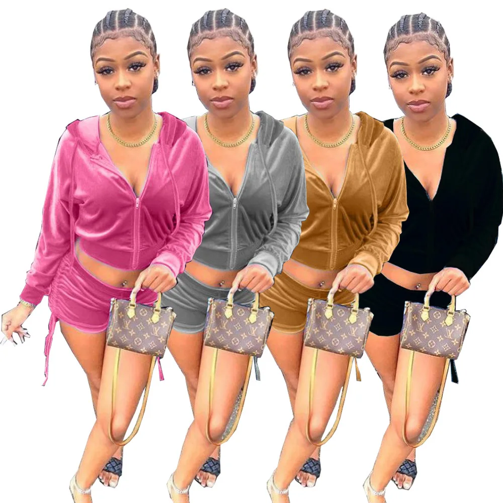 Apparel Fashion Two Piece Hoodie Set For Women Ruffles Solid Color 2 Piece Sets With Zipper 2 Piece Set Clothing