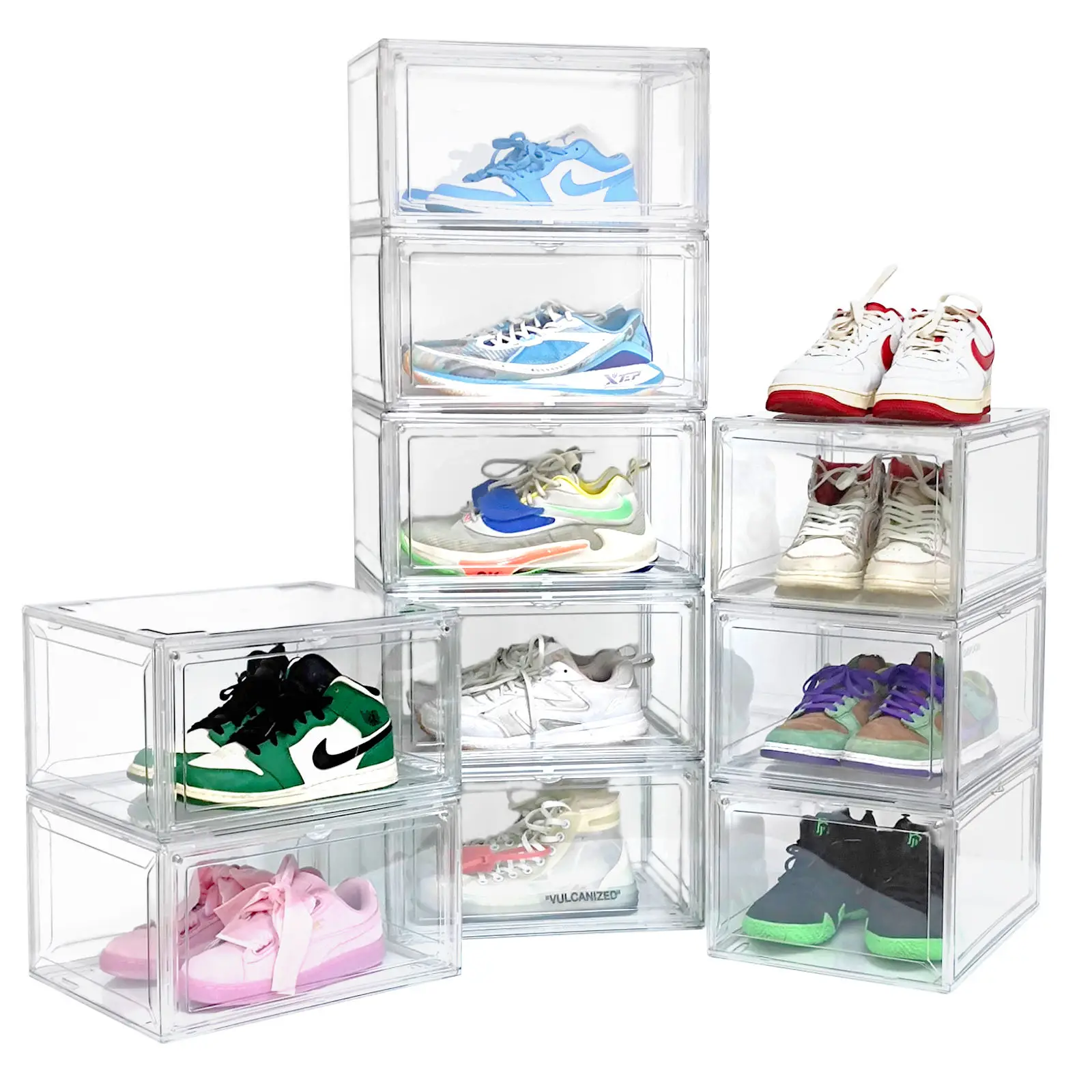 Wholesale Transparent Plastic Sneaker Stackable Shoe Storage Boxes Magnetic Clear Shoe Box