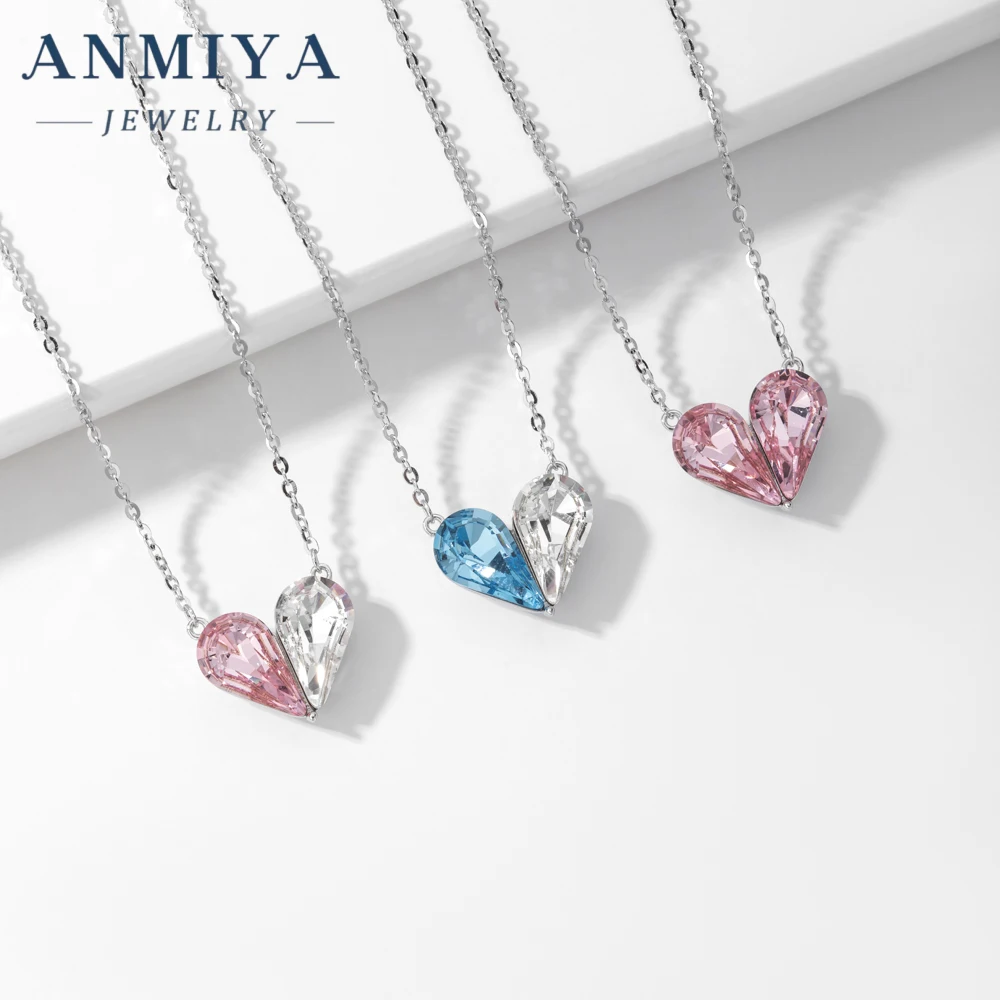 Original Design Gold Plated Necklace S925 Sterling Silver Pendant Necklace pink Heart Crystal Necklace For Women Girls