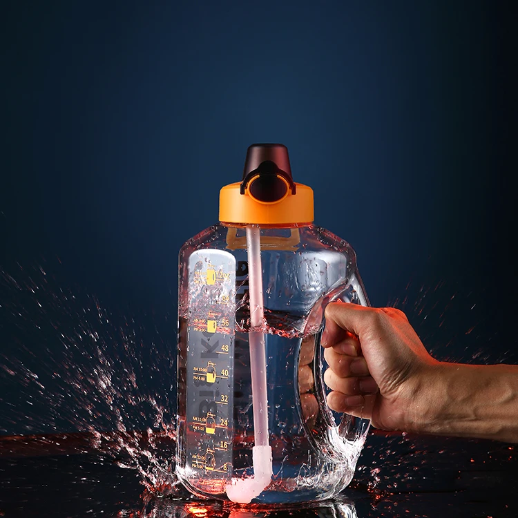 Gym Gallon Water Bottle With Two Lids Neutral Box Motivational Time Marker 2700ML Gallon Sport Gallon Water Bottle With Straw
