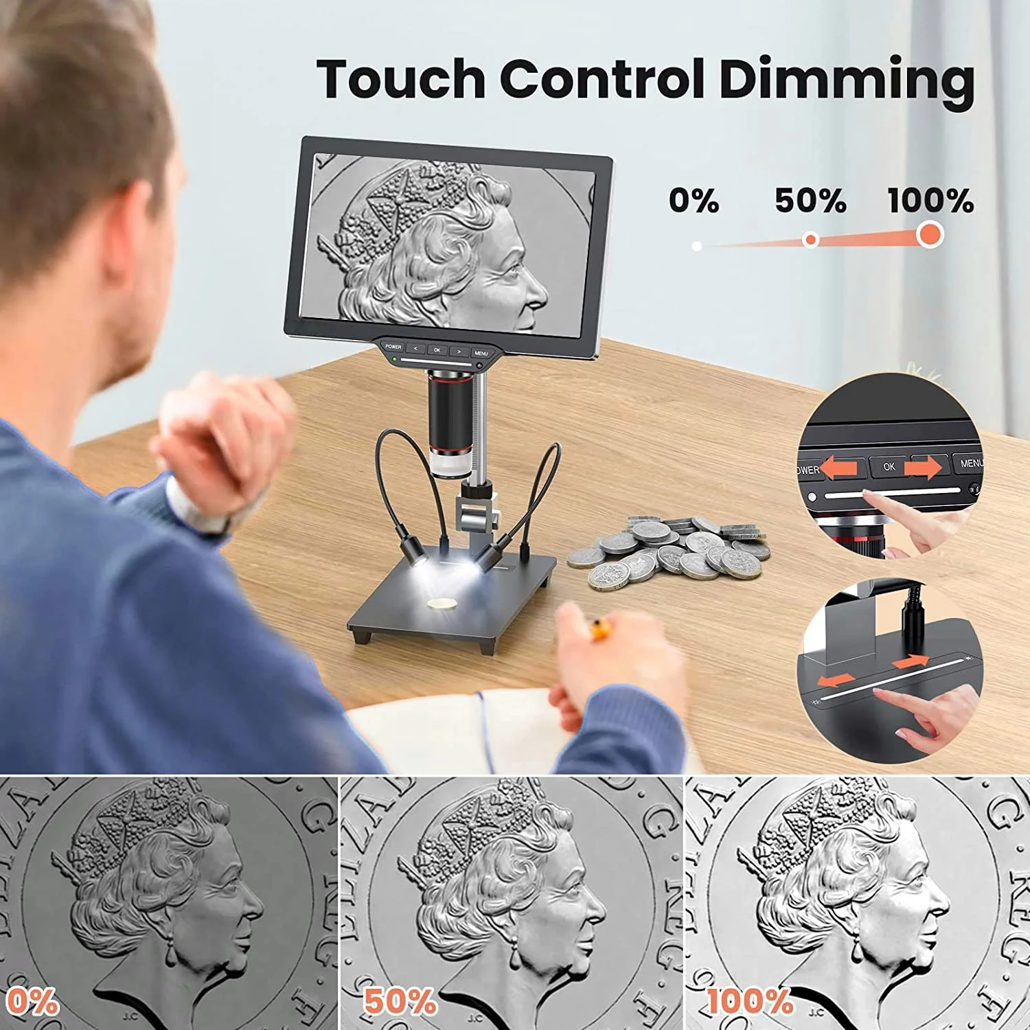 Tesihan Portable 10.1 LCD electron WiFi USB Digital Microscope mouse control Infrared remote Touch LED Brightness big Microscope