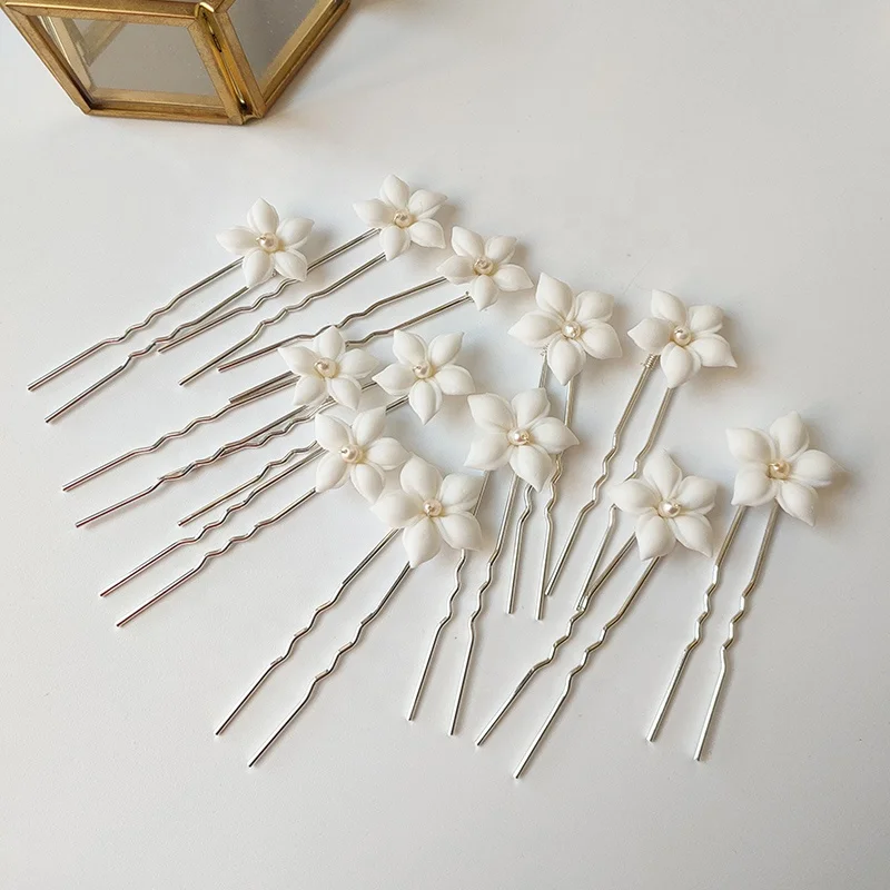 Bohemian Style Hair Pin Bridal Accessories Ceramic Flower Headpiece Wedding Jewelry Earring Hairpins