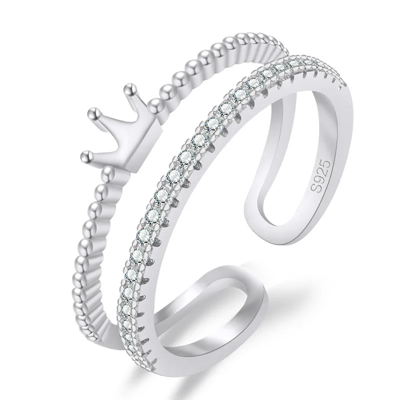 Japanese sweet crown double layer ring girl ring fashion ring opening design