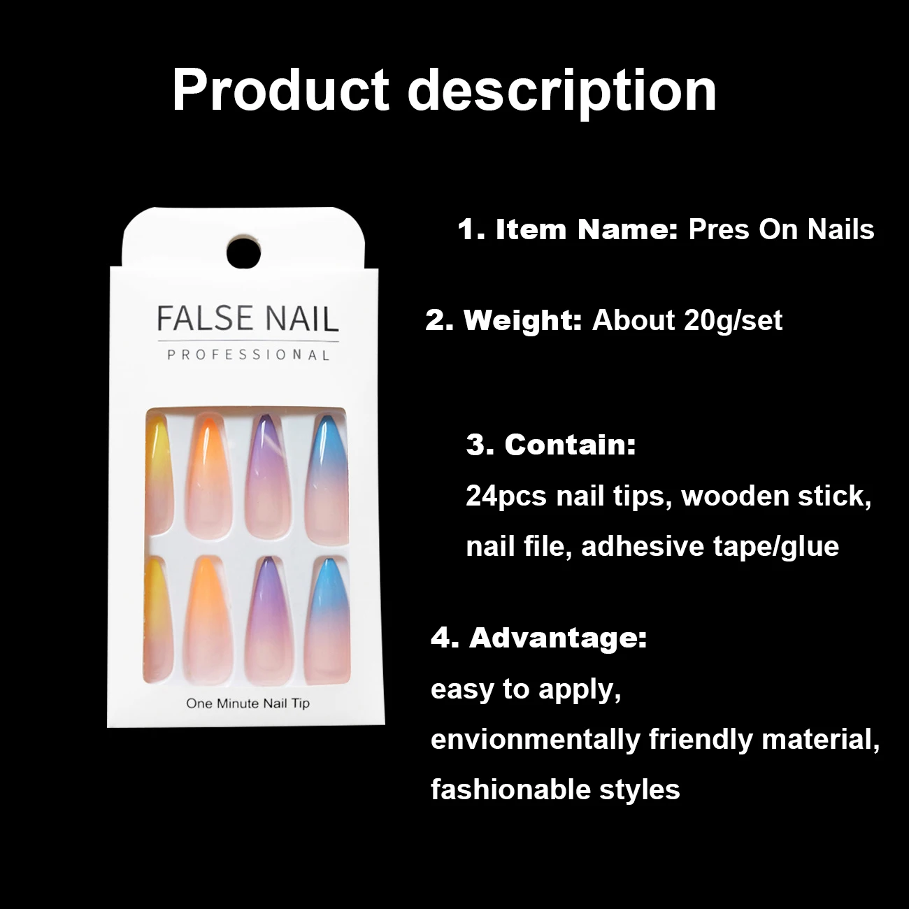 W131 24pcs Artificial Fingernails Colorful Private Label Fake Nails Almond French Short Gel False Nails Press On Nail package