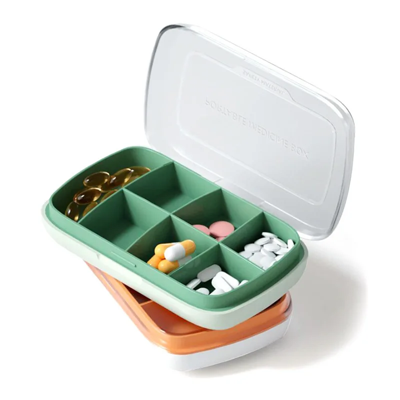 Stylish Simplicity Waterproof Portable Large Capacity Travel Size 7 Compartments Plastic Pill Box