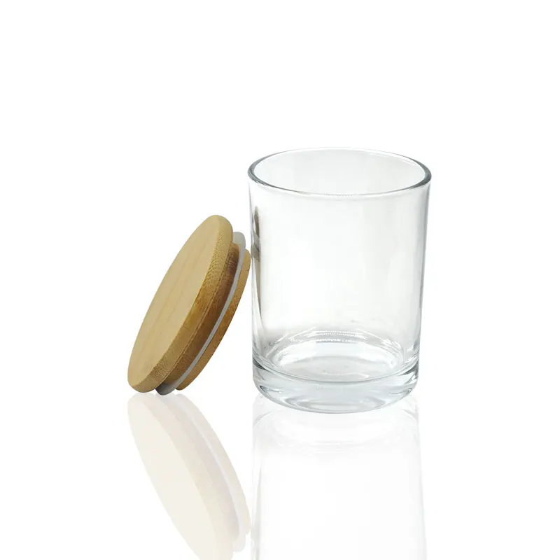 glass container candles 8oz bulk empty clear glass candle container with bamboo wood zinc alloy lid