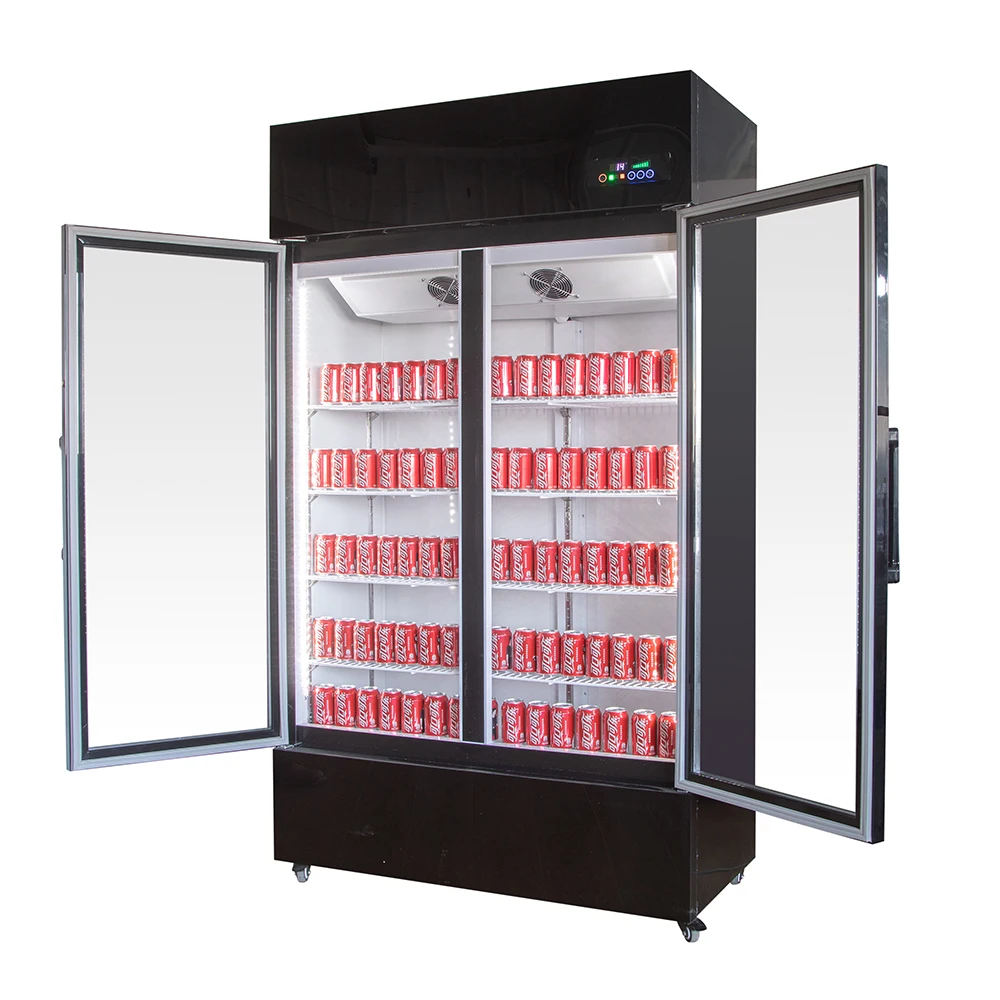 Commercial Two-Glass Door Beverage Refrigerator Upright LED Display Cooler Store Use Cold Drinks Red Bull Storage Restaurants