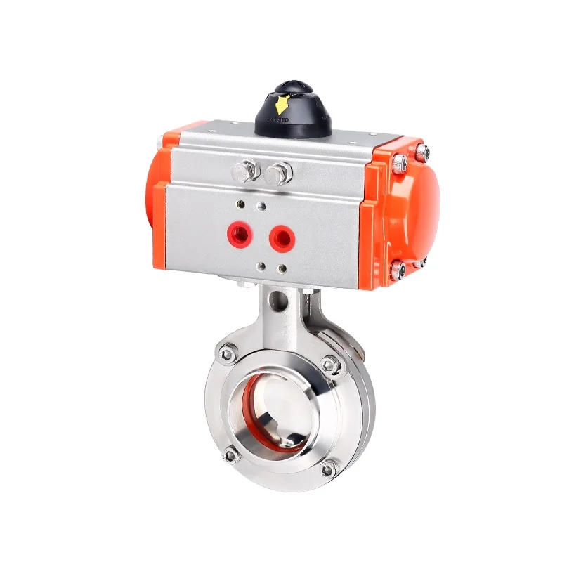 Food grade hygienic 304 316 stainless steel 1 6 10 inch sanitary welded horizontal butterfly valve with pneumatic actuator