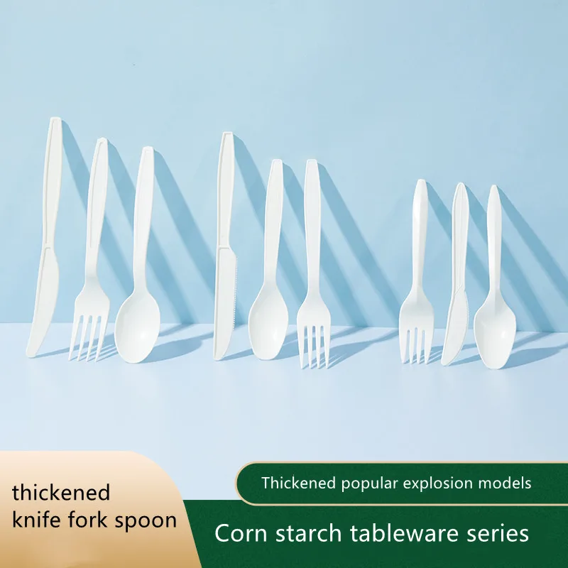 Natural Biodegradable Thickened  Corn Starch Spoon/Forks/Knives Disposable Cutlery Set