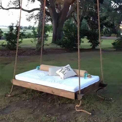 Factory Outdoor Furniture luxury Wood Rattan Bed love seat Patio lazy Daybed Garden Hanging Swing Sofa