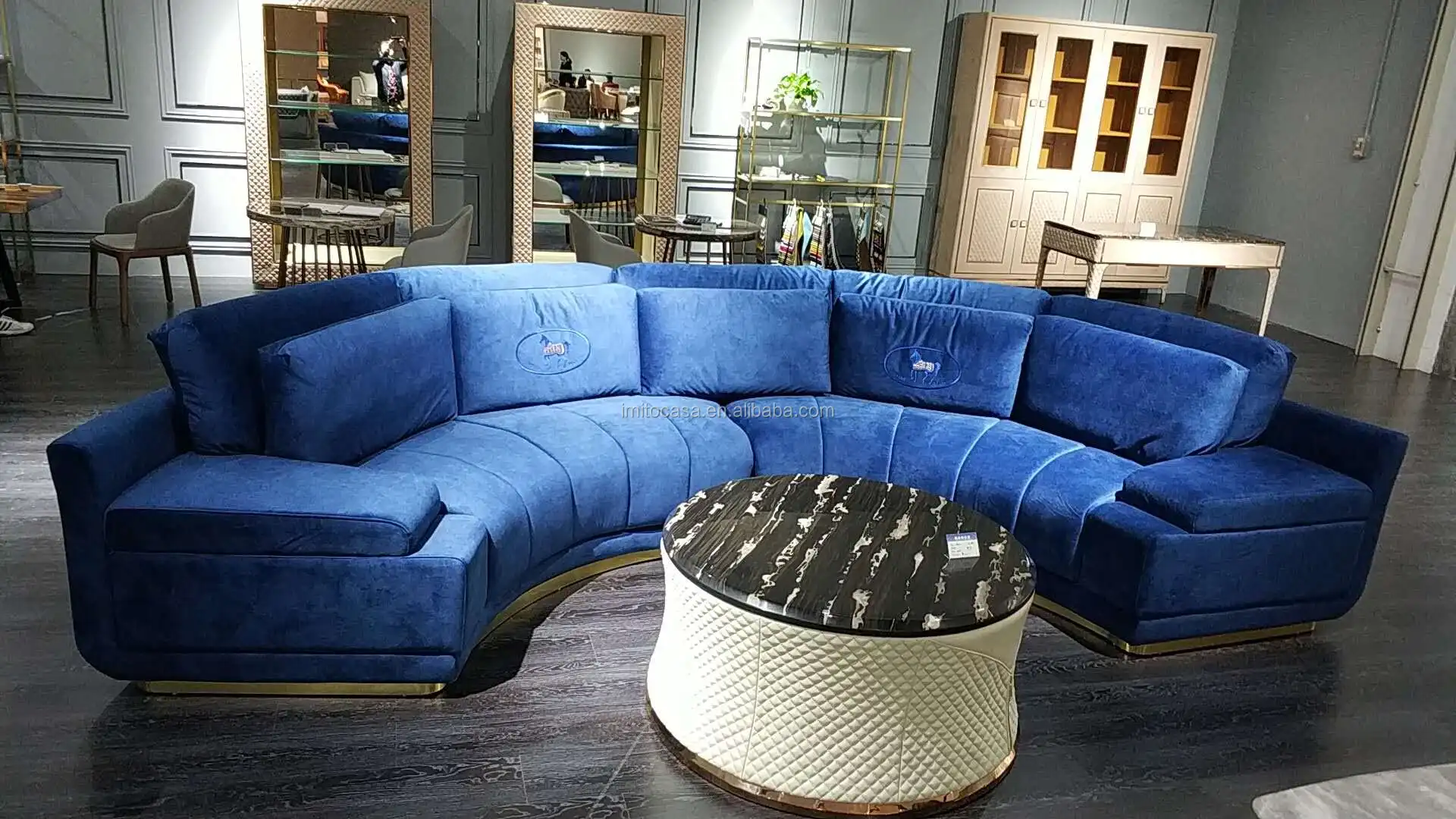 
Luxury Italian Furniture Modern Orange Velvet Sofa Set 7 Seater / FF Style Quality Fabric Sofa Bed Half-Round Sofa Couch 