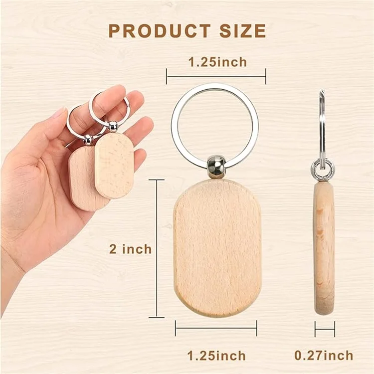Оптовая продажа сублимационная лазерная гравировка деревянные прямоугольные заготовки с индивидуальным логотипом брелок для ключей деревянная цепочка гравировки