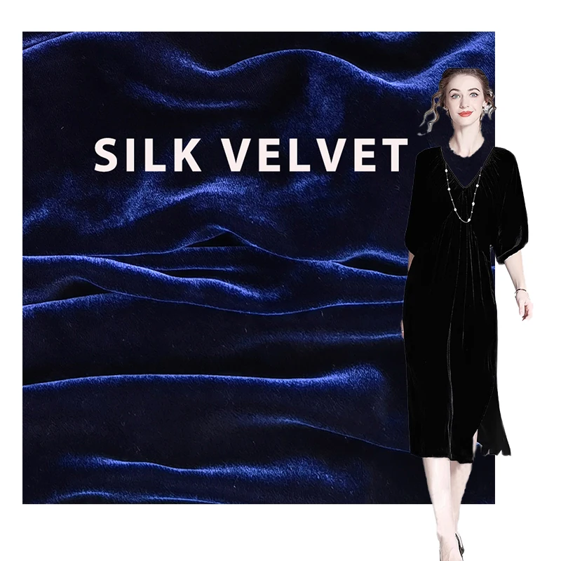 luxury high quality winter thick black navy shiny ombre silk polyester velvet fabric for clothes
