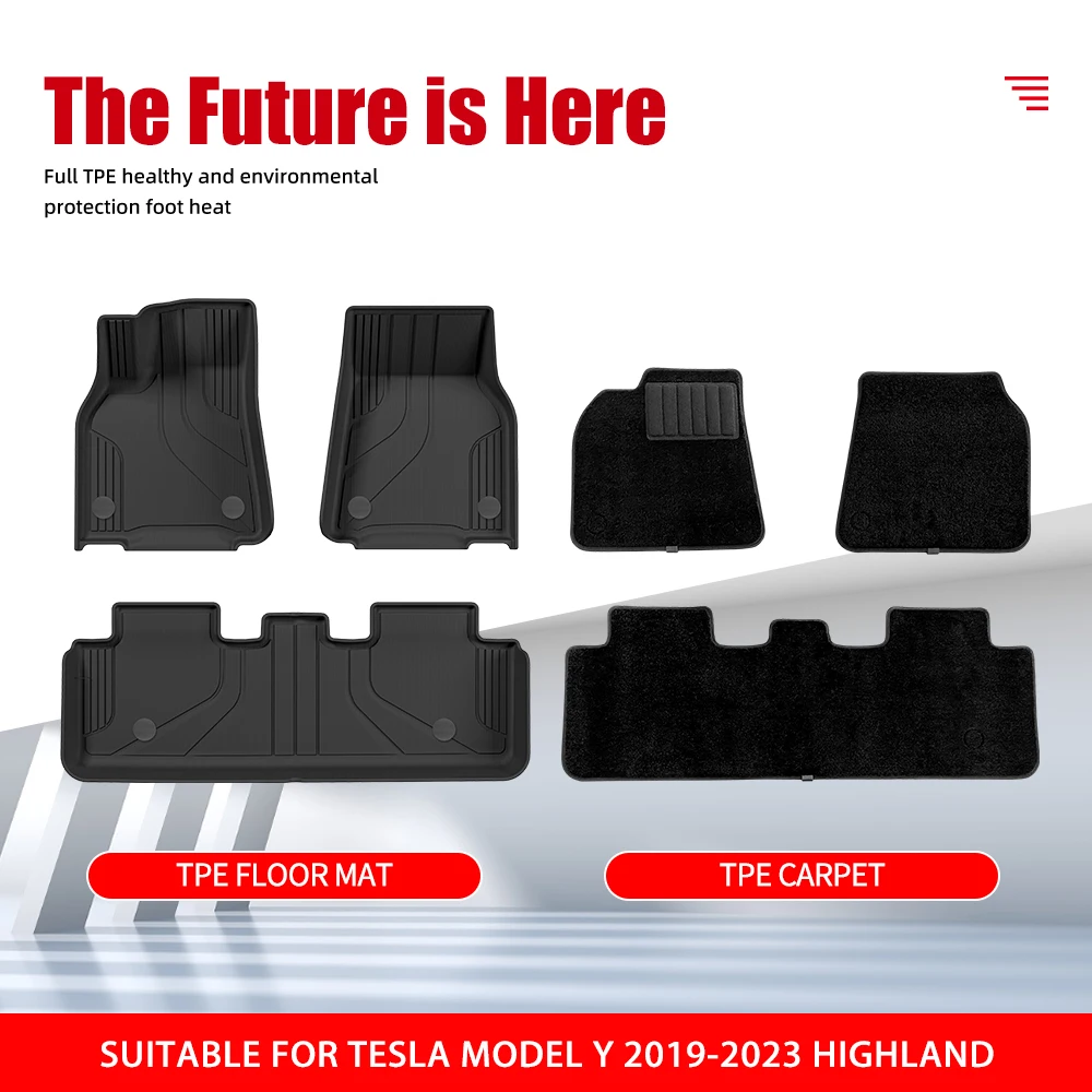 Автомобильные напольные коврики для Tesla модели Y 2019-2024 Highland 3D TPE водонепроницаемые Нескользящие автомобильные