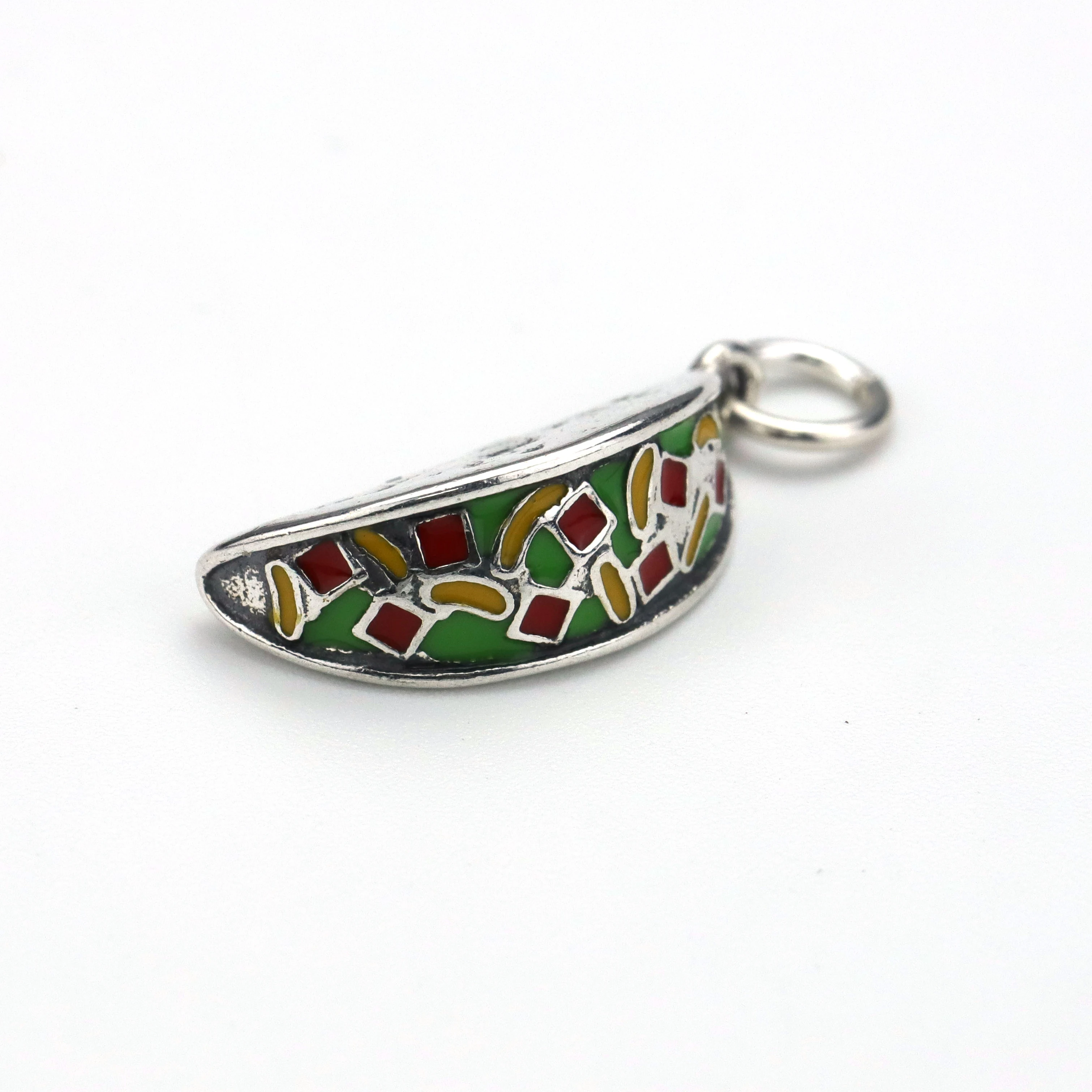 Cute DIY Food Pendant Enamel Taco Charm for Bracelet Mexican Food Hispanic Tortilla Cheese Made from Sterling Silver