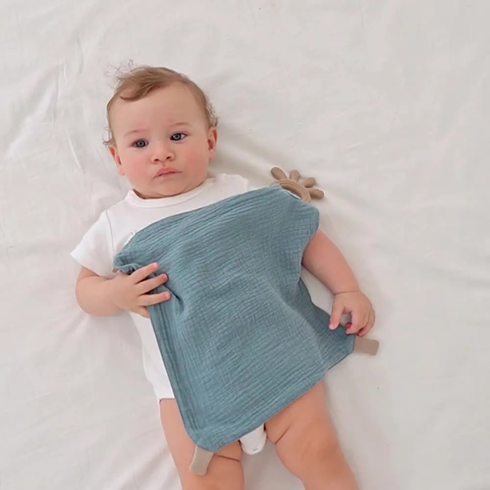 Newborn Blanket Silicone Teether Ring Soothe Appease Towel Bibs Sleeping Dolls Muslin Cotton Comforter And Teething Set