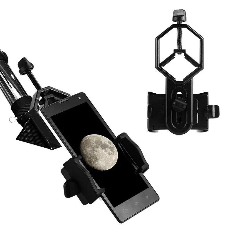Aluminium multi-purpose phone clip holder attached to an astronomical telescope monocular telescope photography universal