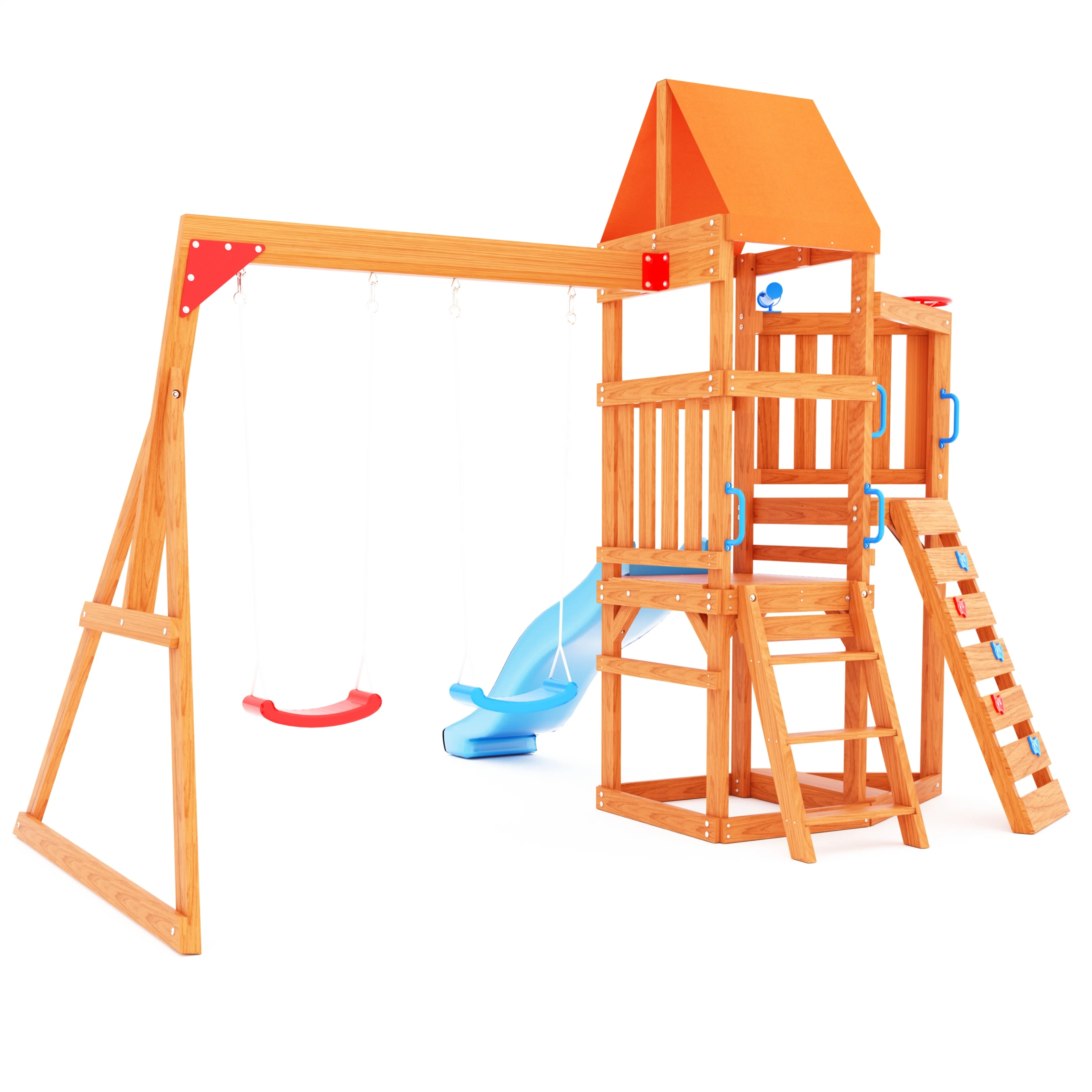 Big Backyard Playground Wooden Playset with Slide Climb Frame Swing Set