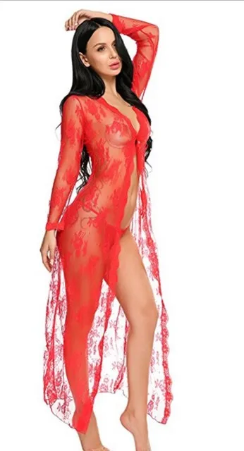 
SP1592J 2019 Hot Women Lingerie Sleep Wear Black Lace Long Robe 