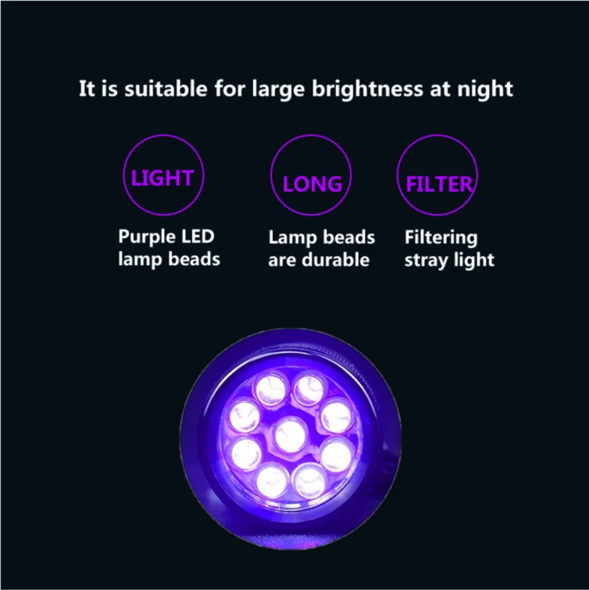 Big Promotion 9 LED Mini Portable Pocket Hand Torch Aluminium Superbright Flashlight UV light