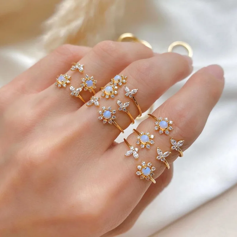 2022 Trend South Korea New Zircon Butterfly Opening Simple Temperament Female Fashion Jewelry Rings for Women