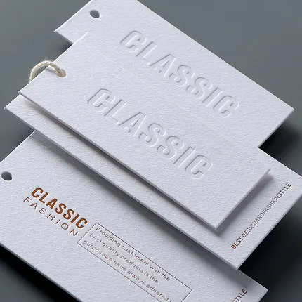 Fashion Printing Textured Paper Swing Tag Embossed Garment Hang Tag Coated Paper Tags