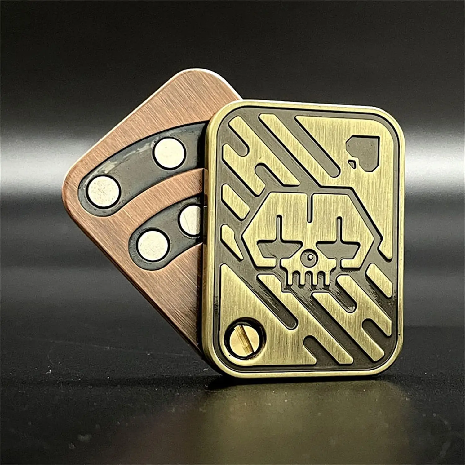 Decompression Poker Push Card Carry Metal Hand Push Ring Coin Magnetic Push Slider Fingertip Spinning Top Metal Rotating Toy