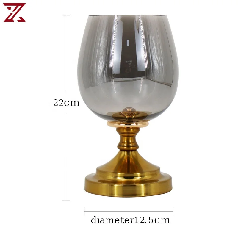 Nordic modern mini small metal base glass flower vase high quality centrepiece cup shape vase