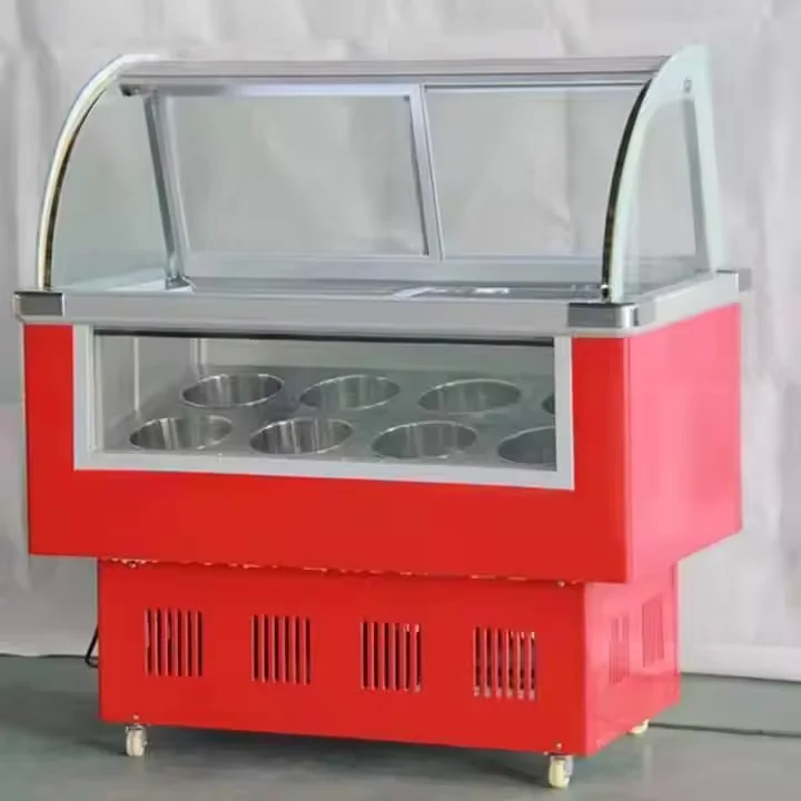 High Performance Commercial Ice Cream Display Freezer Fridges Gelato Ice Cream Display Showcase Round And Square Barrel