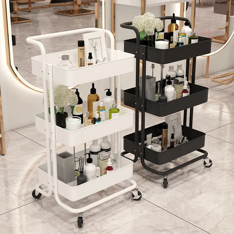 Practical 3-Tier Mobile Storage Rack New Designed Metal Makeup Cosmetic Organizer Trolley Sundry Utility Storage Cart New