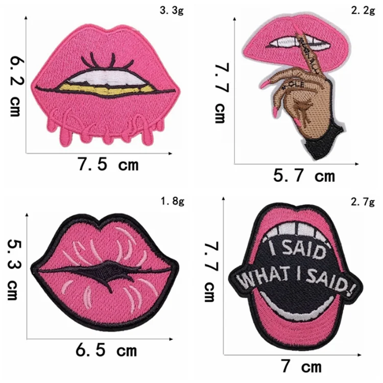 Personality Girl Series Twill Fabric Embroidered Patches Iron-On Style Lipstick and High Heels Design for Clothing