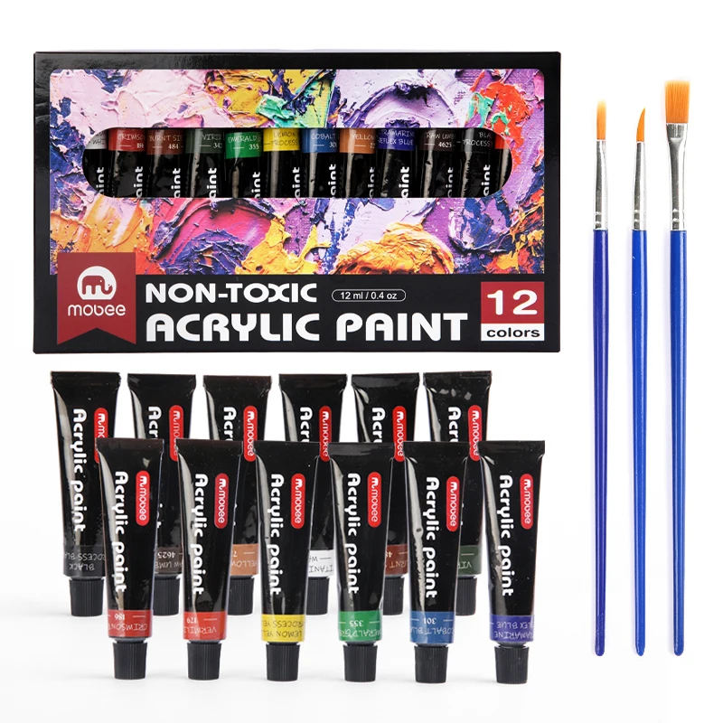 Gxin P-3001 Acrylic Paint Set 12 Colors 12ml/0.4oz Non-Toxic Acrylic Paints Perfect for Painting