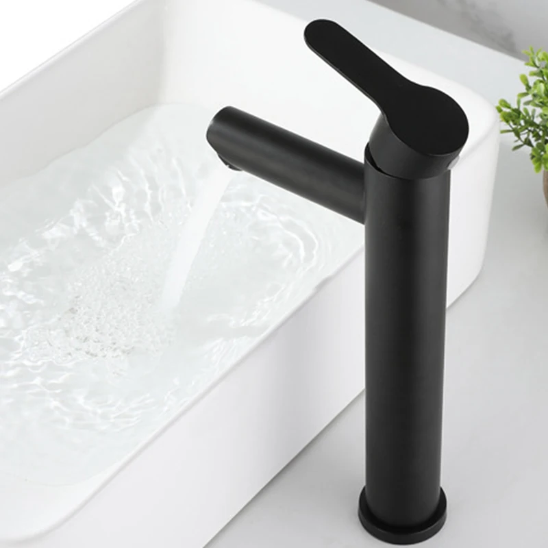 Stainless steel table basin  plastic black taps mixed sprinkle hot and cold tall bathroom basin faucet
