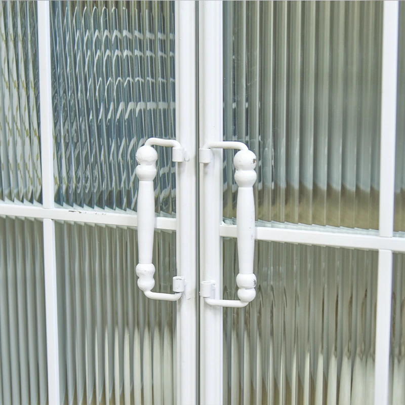 Nordic style home living room rustic white color iron metal frame oval storage display cabinet with glass doors