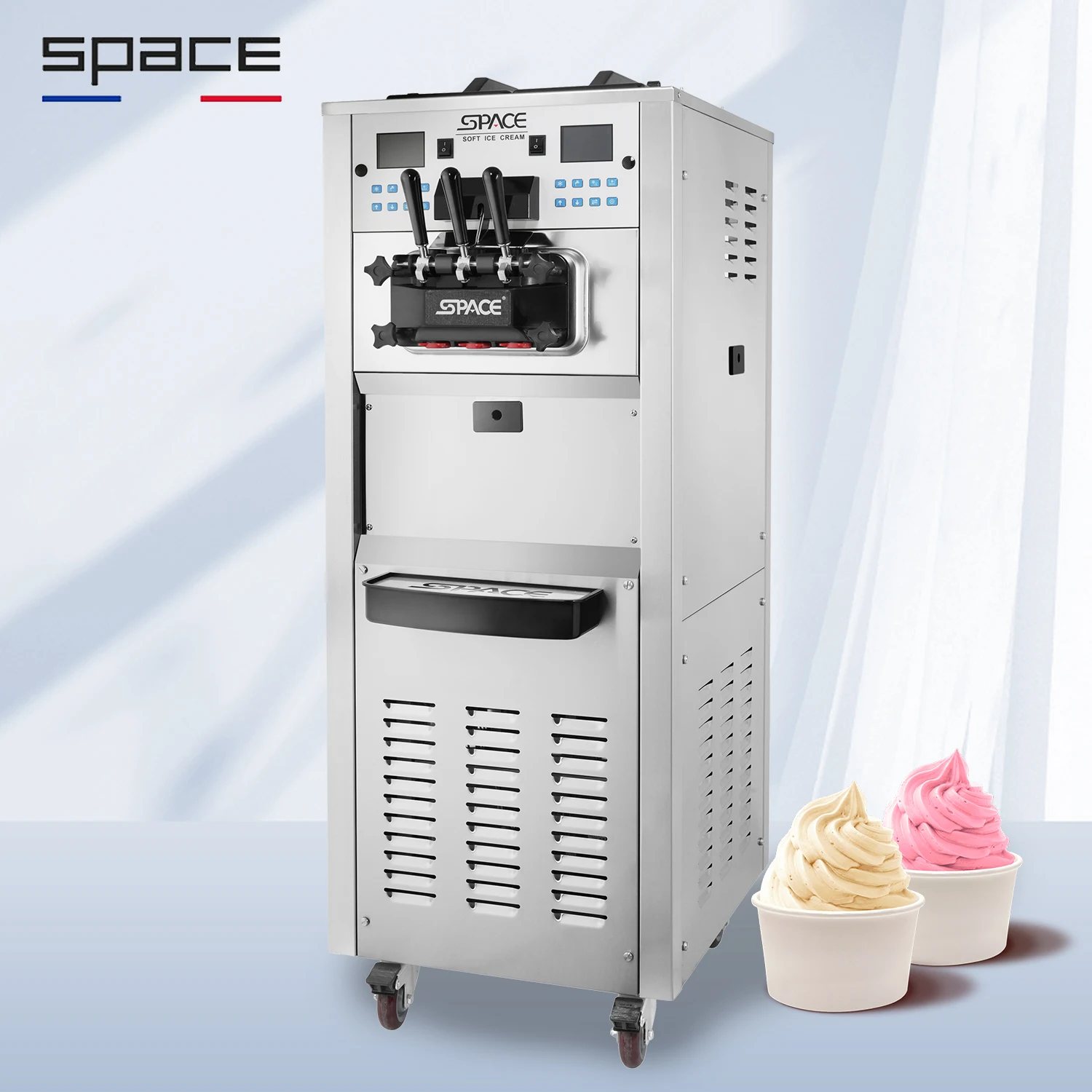 SPACE High capacity 3 flavors Sundae  Soft Serve Ice Cream Maker Machine with hopper cooling