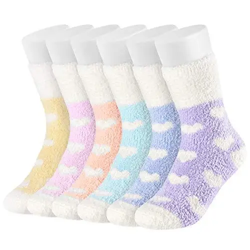 
Easycosy Coral Fleece Winter Warm Soft Indoor Designer Custom Love Print Women Plush Floor Slipper Socks For Girls 