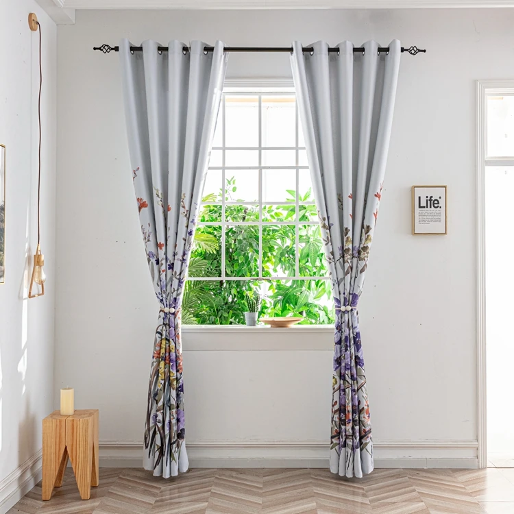 Factory Manufacture 3d Digital Printing Purple Orchid Floral Blackout Ring Curtains High Shading Window Curtains For Bedroom