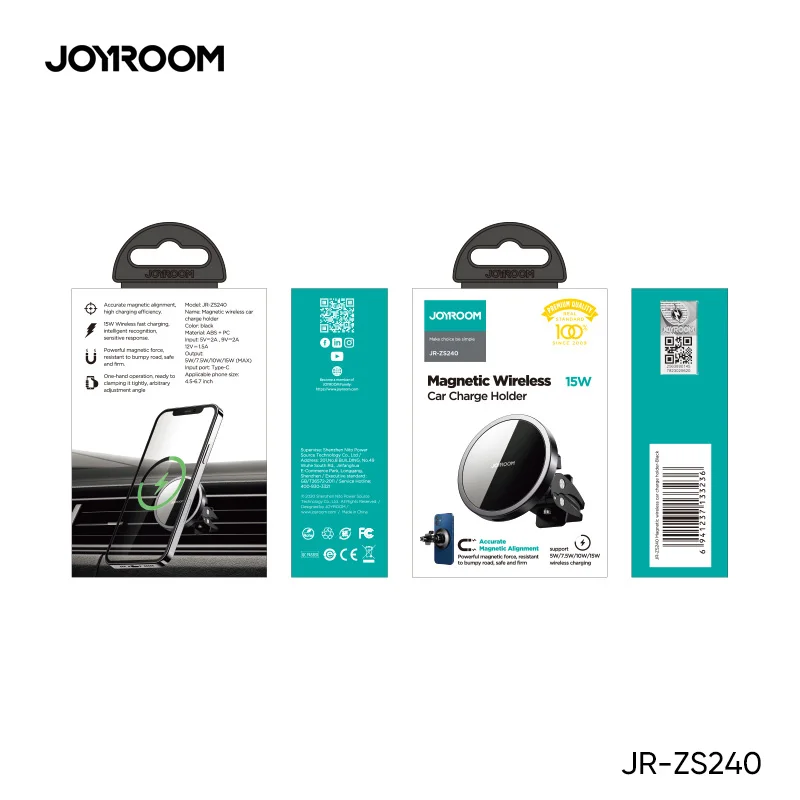 JOYROOM беспроводное магнитное автомобильное зарядное устройство JR-ZS240 Amazon Лидер продаж Подставка Автомобильный держатель 15 Вт QC3.0