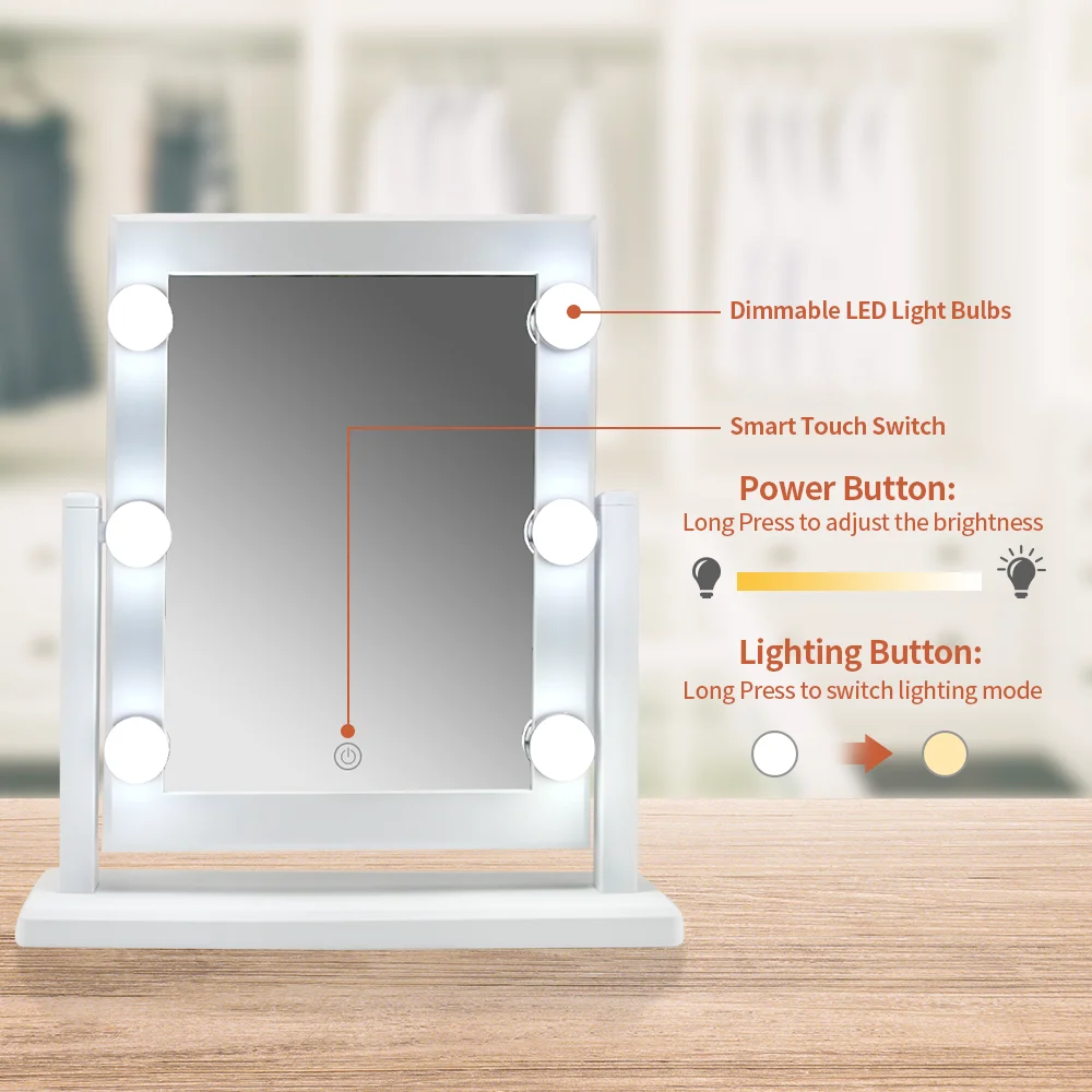 PRITECH LED Light HD Makeup Mirror Square Chrome Beauty & Personal Care Products Cosmetic Mirror Angle Adjustment Two Colors