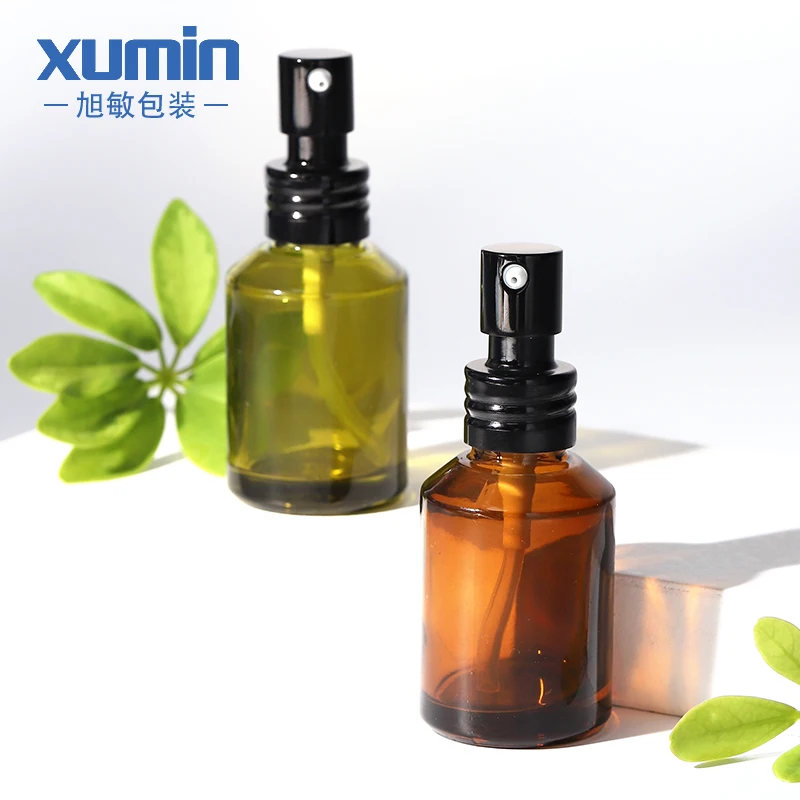 cosmetic 1oz serum bottle 30ml glass lotion pump botte  30 ml green glass serum bottle for serum with pump