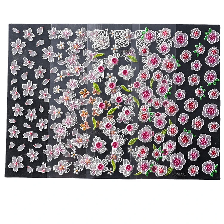 Embossed Flower 5D Sticker For Nails Decals Nail Decorations