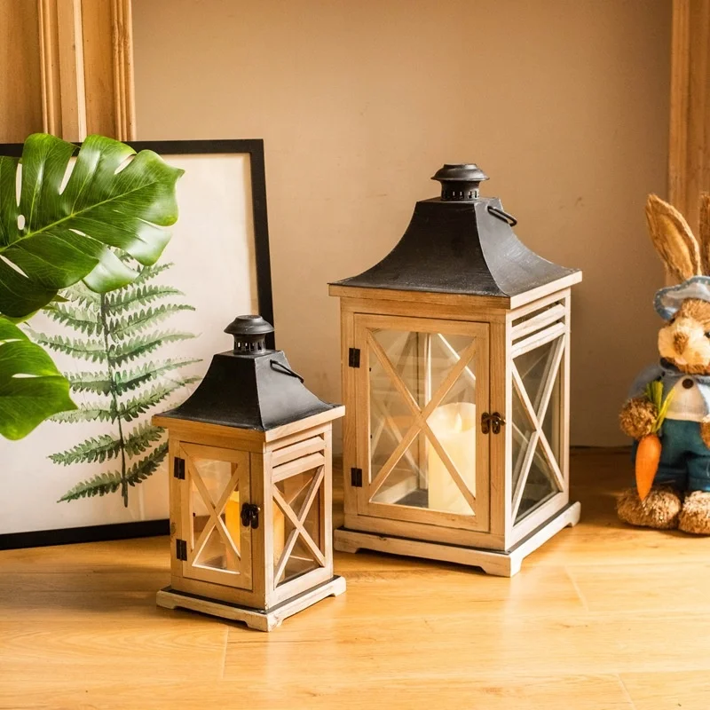 Modern Burlywood Wooden Lanterns Wholesome Wood Candle Holders for Home Decor and Weddings