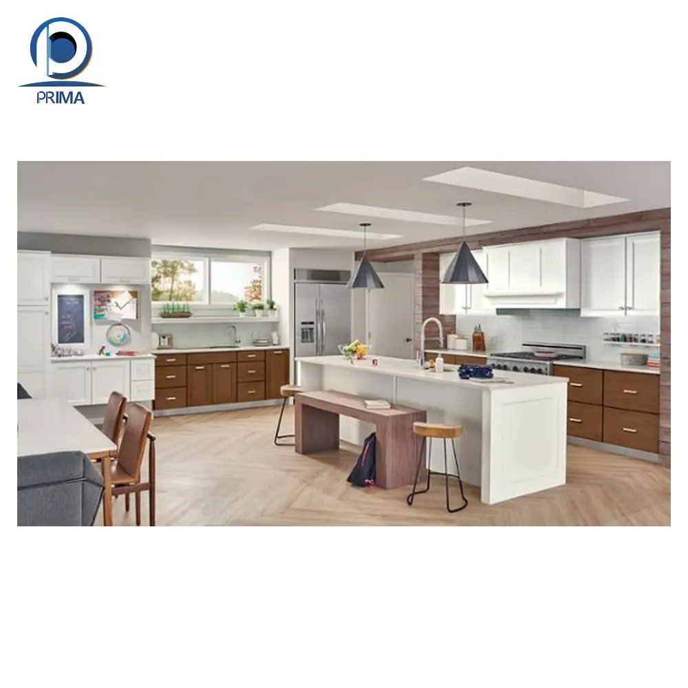 PRIMA Industry White Colored Glossy Frameless MDF Wood Shaker Slab Modular Kitchen Cabinets Set