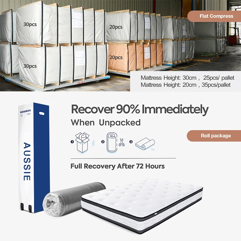 AUSSIE full inch mattresses the best factory roll into box sleeping well king double gel memory foam hybrid mattress