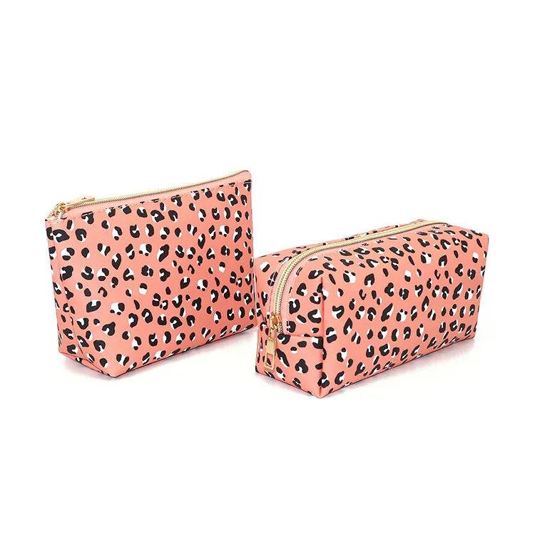 Leopard Print Makeup Toiletry Pu Leather Waterproof Set of Cosmetics Travel Bag